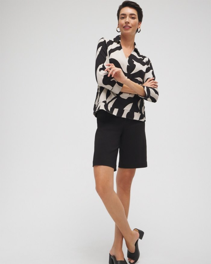 Chicos Abstract Polished Collar Top - Smokey Taupe Chicos Abstract Polished Collar Top - Smokey Taupe