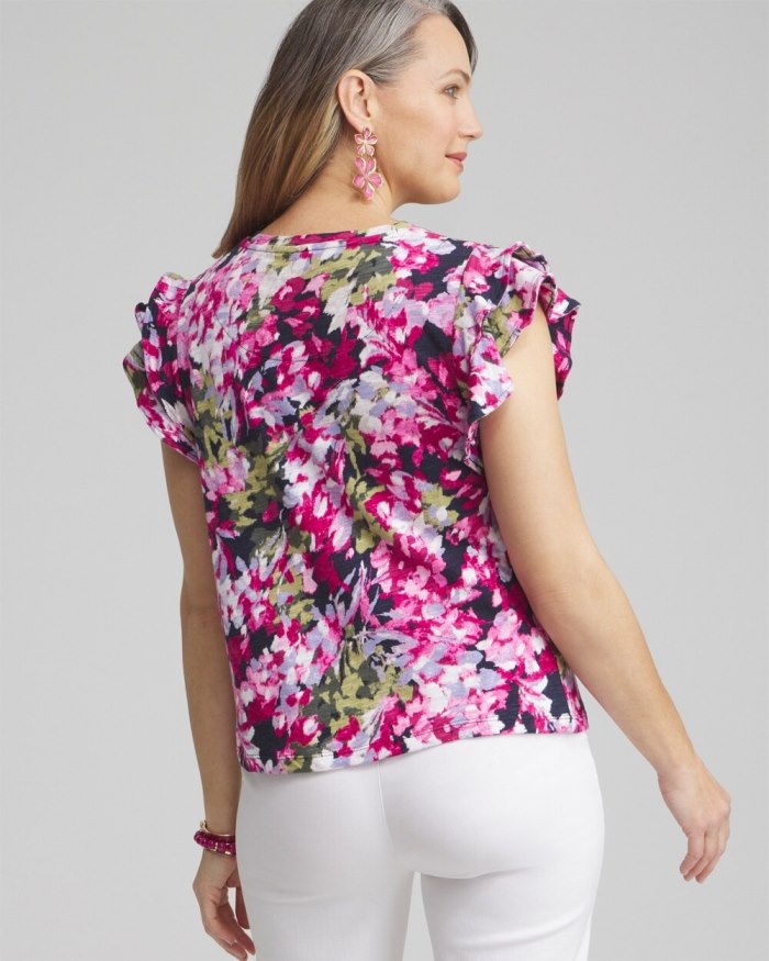Chicos Abstract Flutter Cap Sleeve Tee - Magenta Rose Chicos Abstract Flutter Cap Sleeve Tee - Magenta Rose