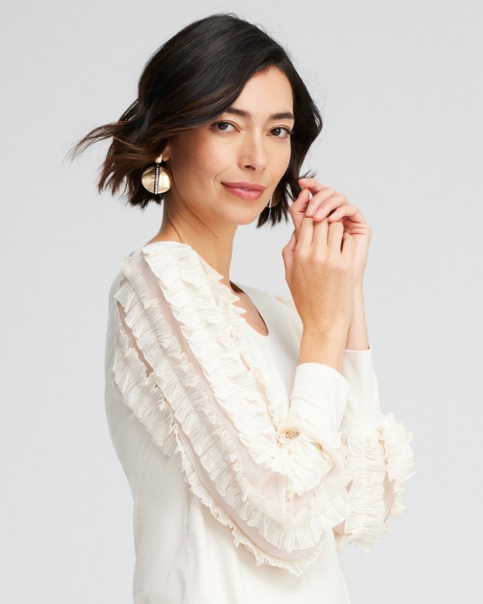 Chicos Chiffon Pleat Sleeve Tee - English Cream Chicos Chiffon Pleat Sleeve Tee - English Cream