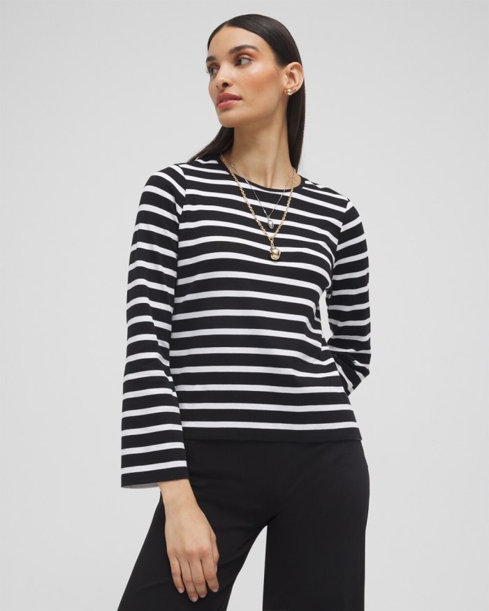 Chicos Striped Long Sleeve Tee - Black Chicos Striped Long Sleeve Tee - Black