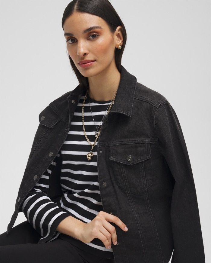 Chicos Striped Long Sleeve Tee - Black Chicos Striped Long Sleeve Tee - Black