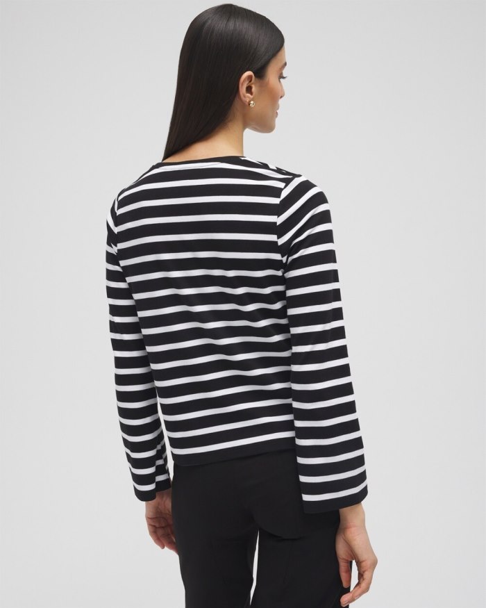 Chicos Striped Long Sleeve Tee - Black Chicos Striped Long Sleeve Tee - Black