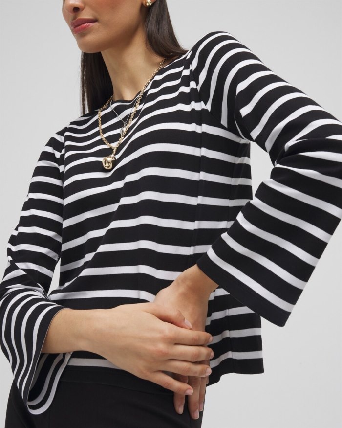 Chicos Striped Long Sleeve Tee - Black Chicos Striped Long Sleeve Tee - Black