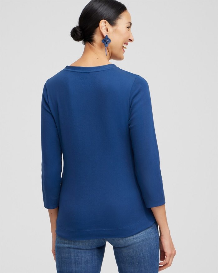 Chicos Caviar Bead 3/4 Sleeve Tee - Azores Blue Chicos Caviar Bead 3/4 Sleeve Tee - Azores Blue