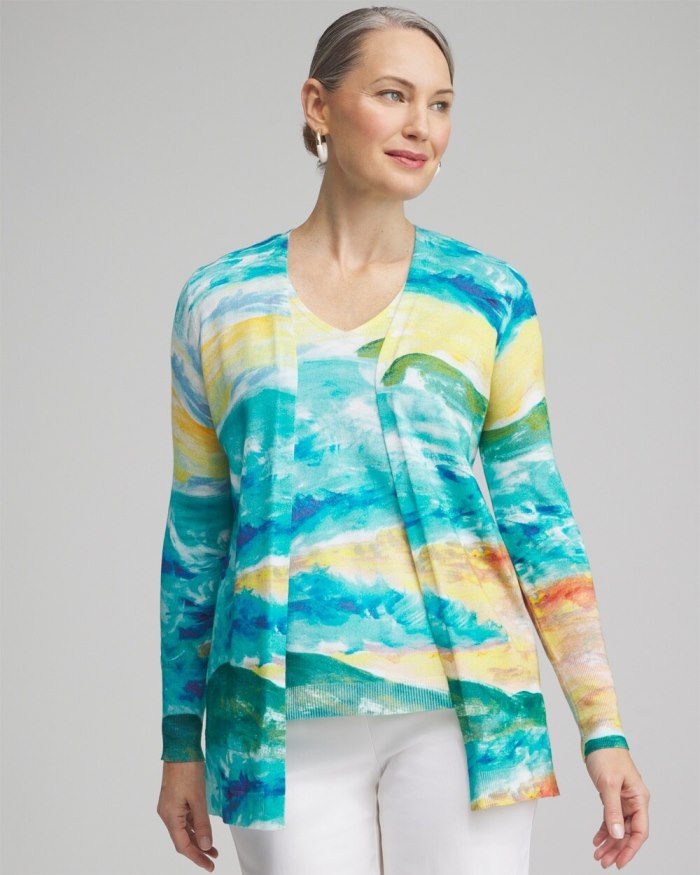 Chicos Spun Rayon Watercolor Cardigan - Verdant Green Chicos Spun Rayon Watercolor Cardigan - Verdant Green