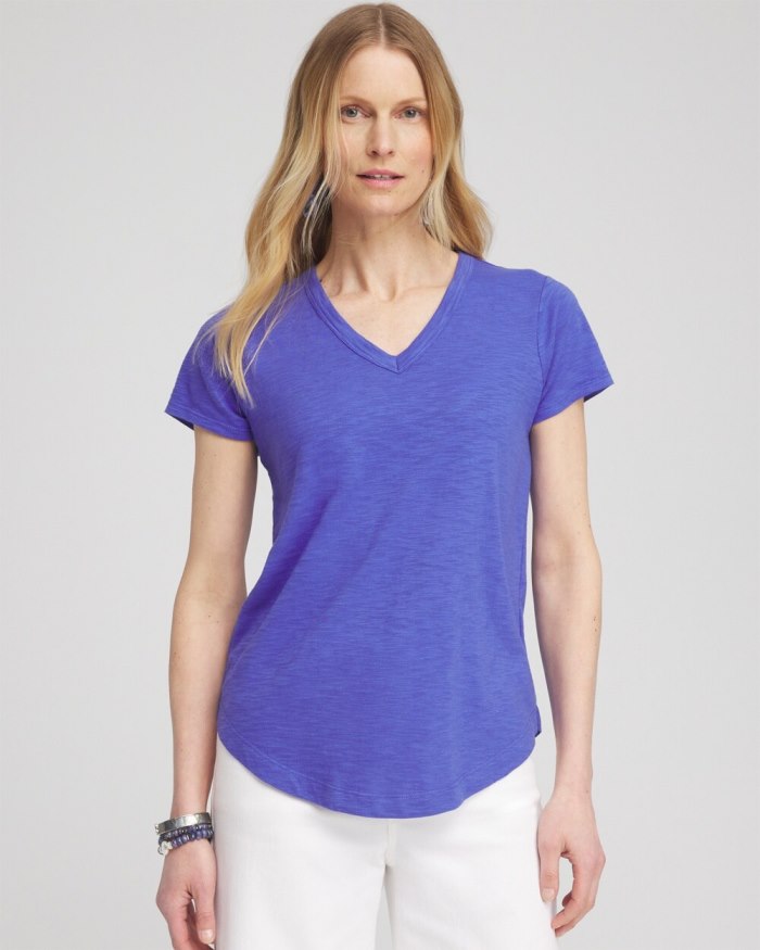 Chicos Cap Sleeve V-neck Tee - Purple Nightshade Chicos Cap Sleeve V-neck Tee - Purple Nightshade