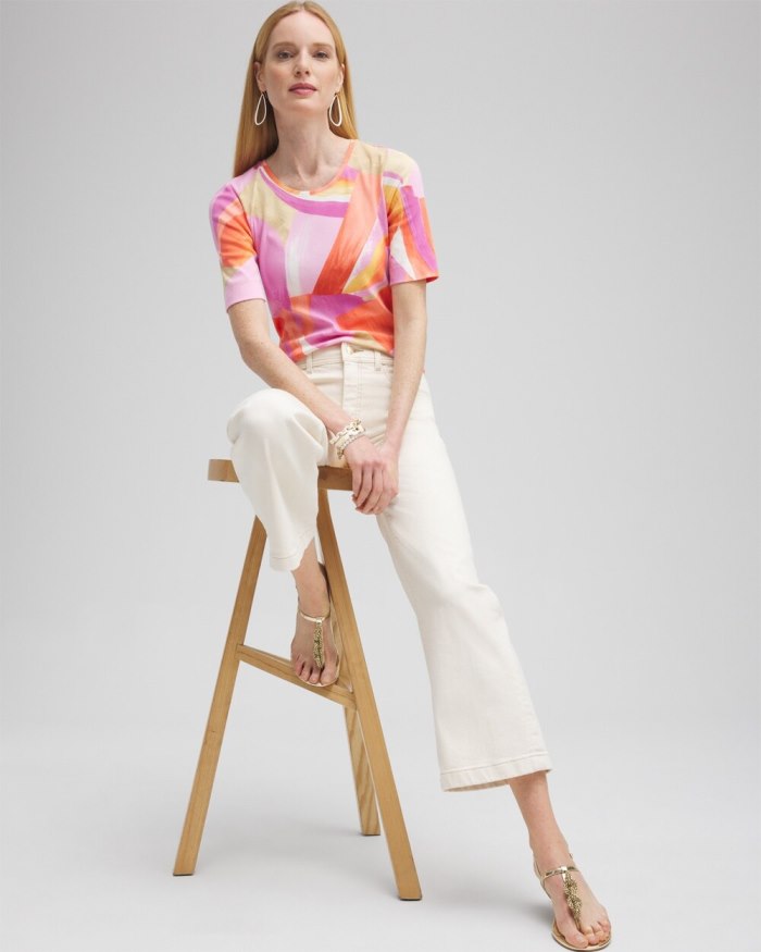 Chicos Abstract Everyday Elbow Sleeve Tee - Nectarine Chicos Abstract Everyday Elbow Sleeve Tee - Nectarine