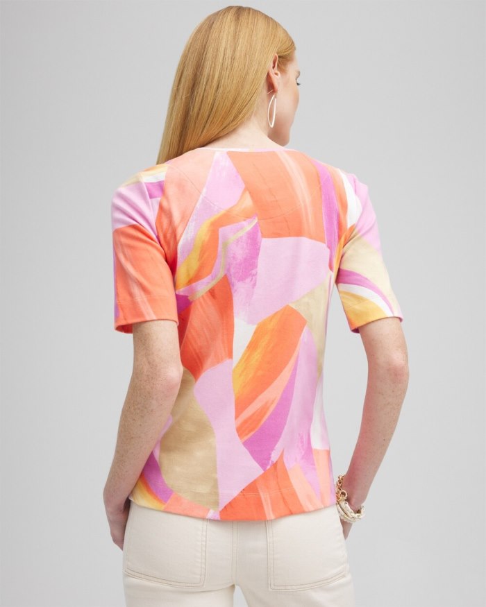 Chicos Abstract Everyday Elbow Sleeve Tee - Nectarine Chicos Abstract Everyday Elbow Sleeve Tee - Nectarine