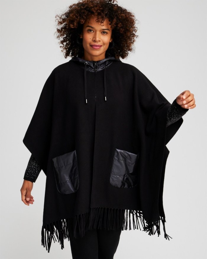 Chicos Zenergy Luxe Cashmere Blend Quilted Poncho - Black Chicos Zenergy Luxe Cashmere Blend Quilted Poncho - Black