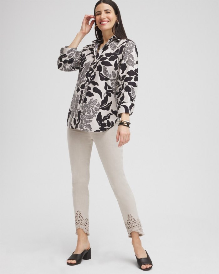 Chicos Eyelet Tulip Hem Pull-on Ankle Jeggings - Olive Chicos Eyelet Tulip Hem Pull-on Ankle Jeggings - Olive