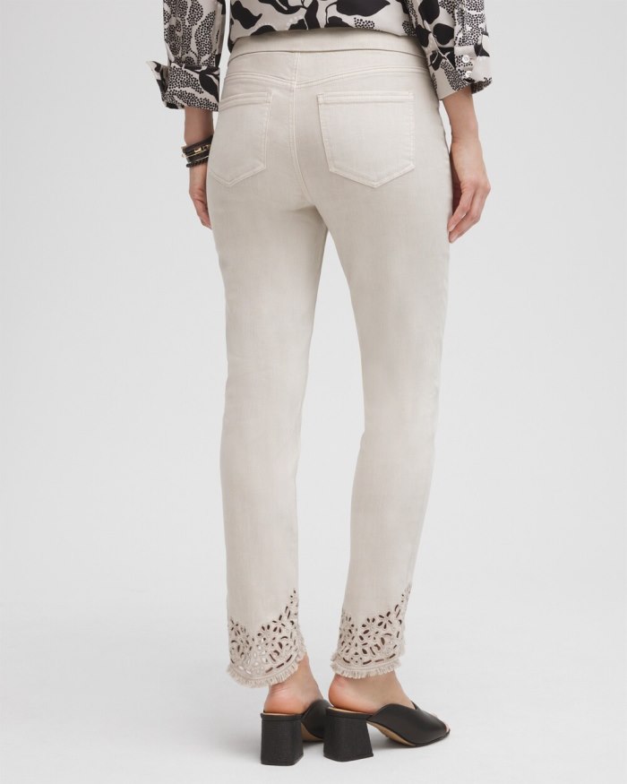 Chicos Eyelet Tulip Hem Pull-on Ankle Jeggings - Olive Chicos Eyelet Tulip Hem Pull-on Ankle Jeggings - Olive