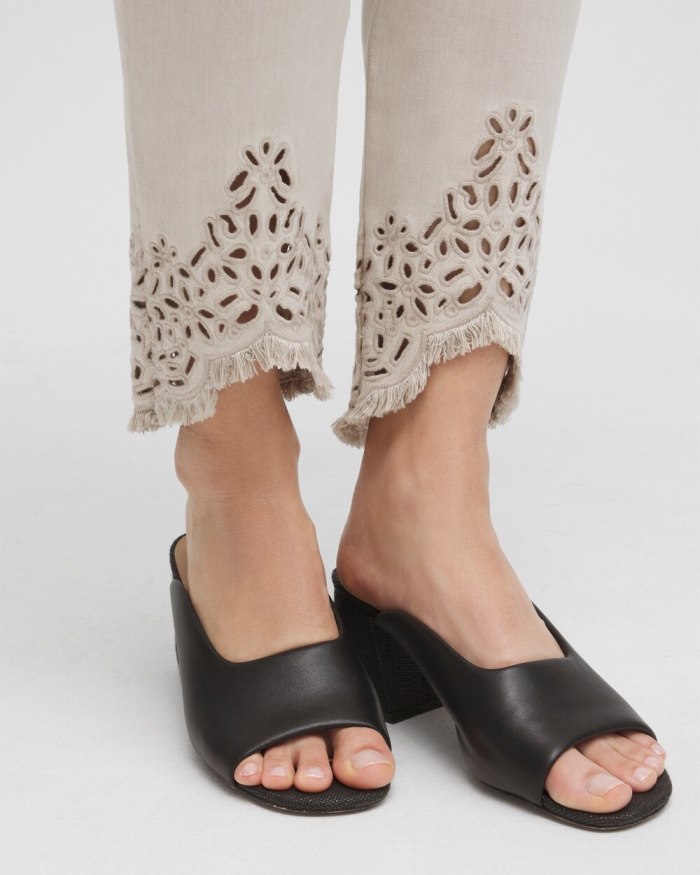 Chicos Eyelet Tulip Hem Pull-on Ankle Jeggings - Olive Chicos Eyelet Tulip Hem Pull-on Ankle Jeggings - Olive