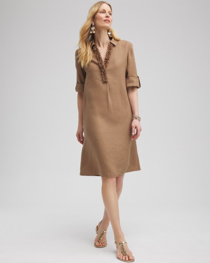 Chicos Linen 3D Floral Dress - Teakwood Chicos Linen 3D Floral Dress - Teakwood
