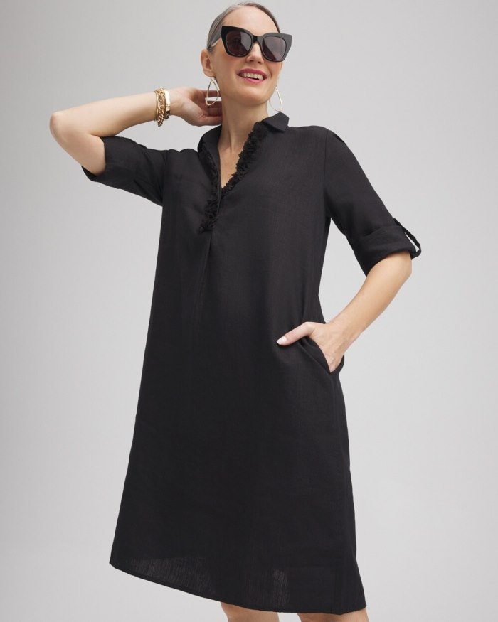 Chicos Linen 3D Floral Dress - Teakwood Chicos Linen 3D Floral Dress - Teakwood