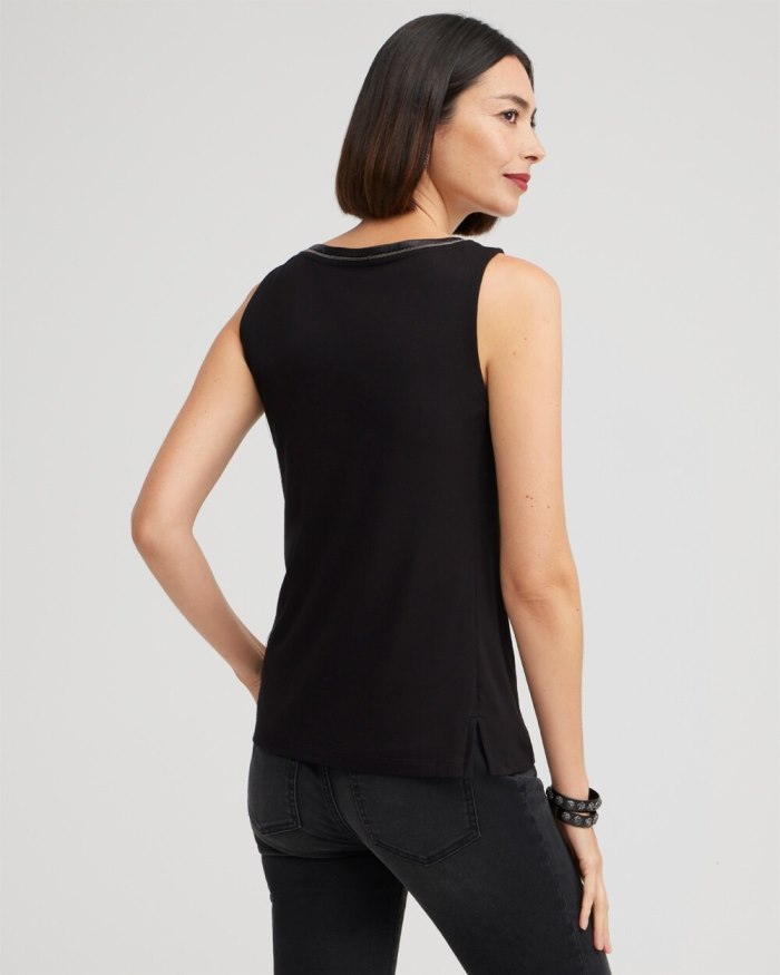 Chicos Touch of Cool Satin Trim Tank - Black Chicos Touch of Cool Satin Trim Tank - Black