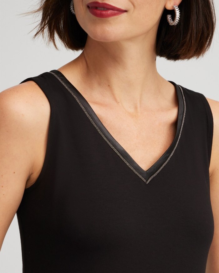 Chicos Touch of Cool Satin Trim Tank - Black Chicos Touch of Cool Satin Trim Tank - Black