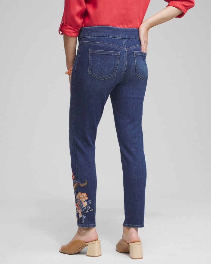 Chicos Embroidered Pull-on Ankle Jeggings - Marina Bay Indigo Chicos Embroidered Pull-on Ankle Jeggings - Marina Bay Indigo