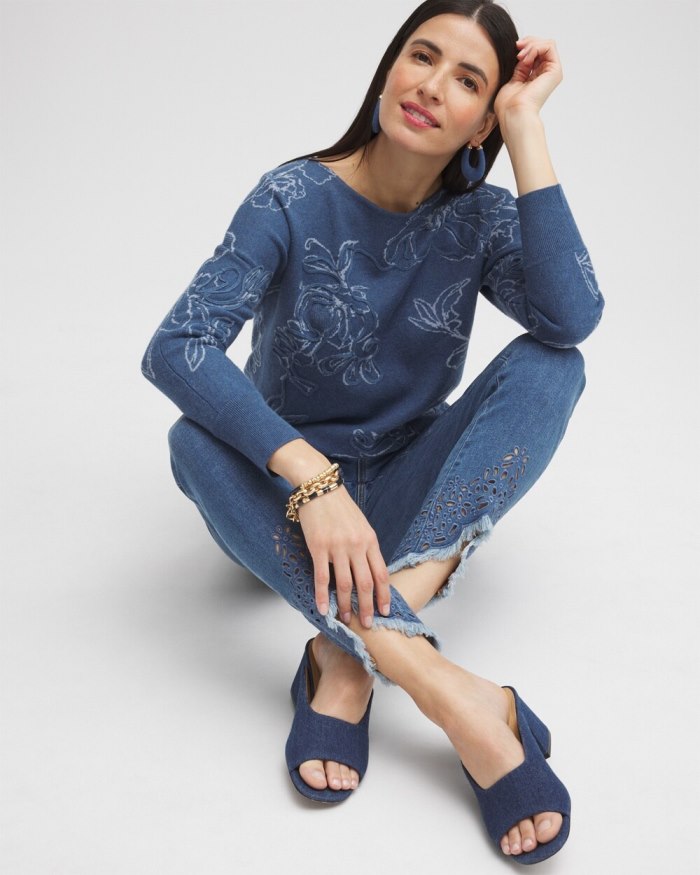 Chicos Faux Denim Soutache Pullover Sweater - Denim Chicos Faux Denim Soutache Pullover Sweater - Denim