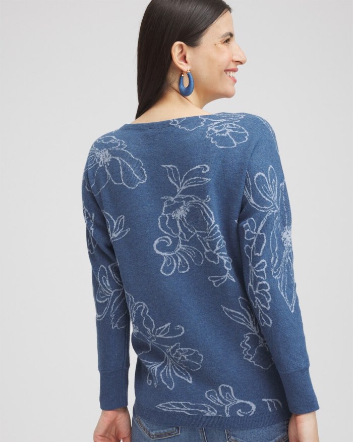 Chicos Faux Denim Soutache Pullover Sweater - Denim Chicos Faux Denim Soutache Pullover Sweater - Denim
