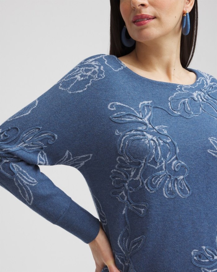 Chicos Faux Denim Soutache Pullover Sweater - Denim Chicos Faux Denim Soutache Pullover Sweater - Denim