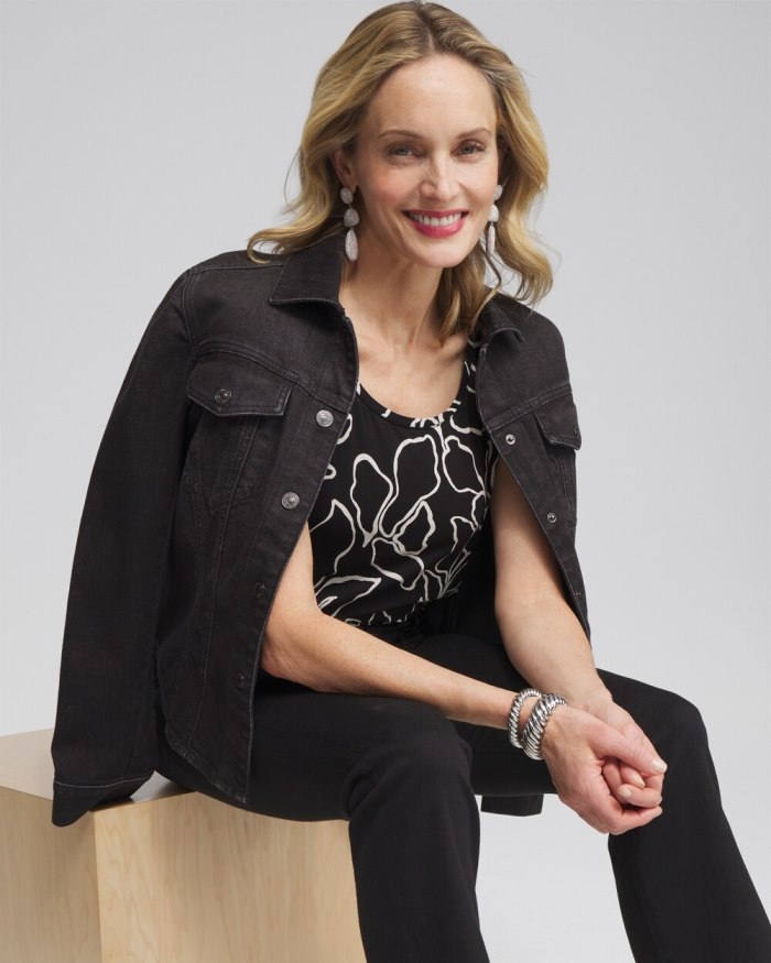 Chicos Touch of Cool Floral Polished Tank - Black Chicos Touch of Cool Floral Polished Tank - Black
