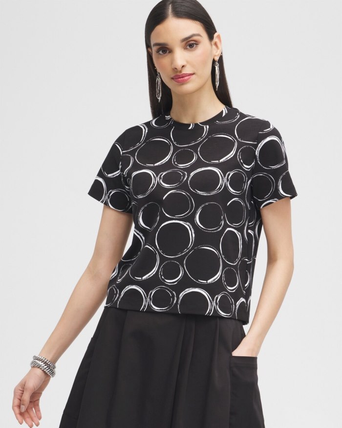Chicos Black Label Bubbles Cotton Stretch Tee - Alabaster/Black Chicos Black Label Bubbles Cotton Stretch Tee - Alabaster/Black