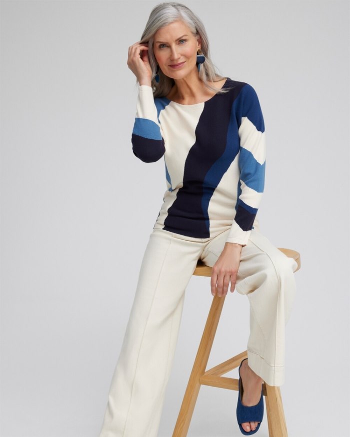 Chicos Colorblock Dolman Pullover Sweater - Azores Blue Chicos Colorblock Dolman Pullover Sweater - Azores Blue