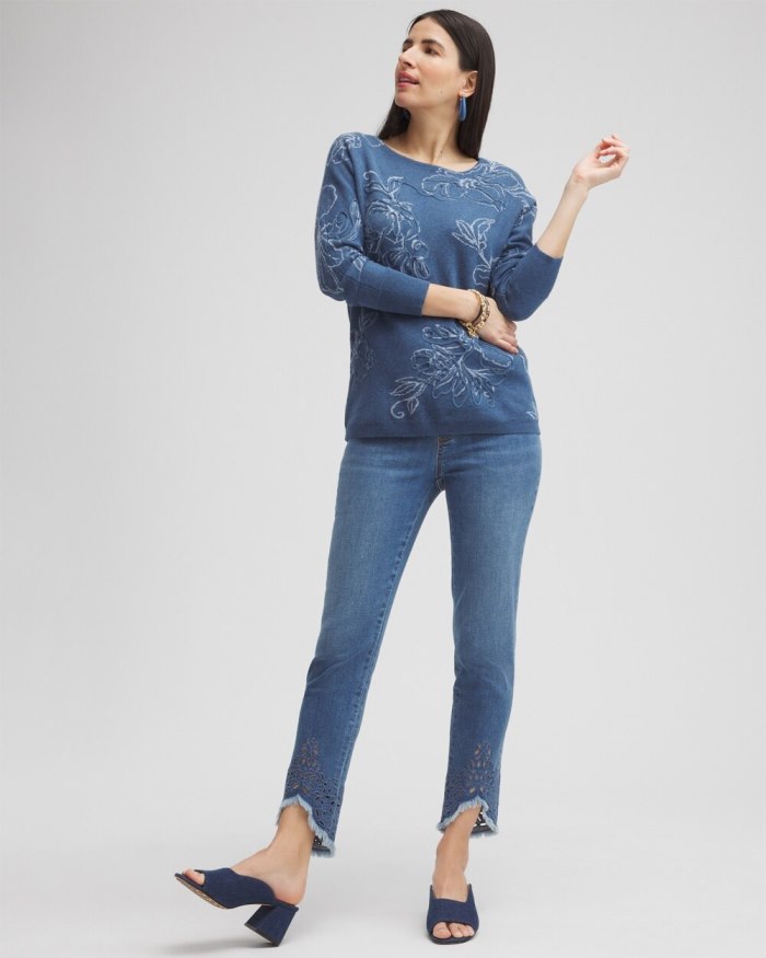 Chicos Eyelet Tulip Hem Pull-on Ankle Jeggings - Aquaria Indigo Chicos Eyelet Tulip Hem Pull-on Ankle Jeggings - Aquaria Indigo
