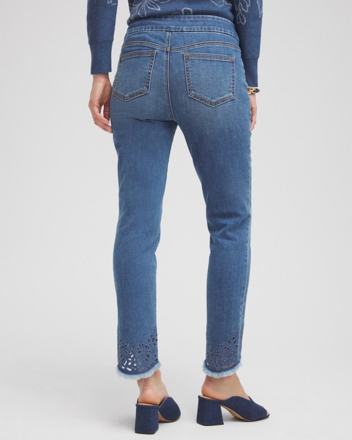 Chicos Eyelet Tulip Hem Pull-on Ankle Jeggings - Aquaria Indigo Chicos Eyelet Tulip Hem Pull-on Ankle Jeggings - Aquaria Indigo