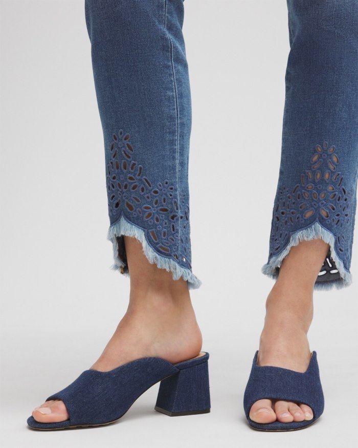 Chicos Eyelet Tulip Hem Pull-on Ankle Jeggings - Aquaria Indigo Chicos Eyelet Tulip Hem Pull-on Ankle Jeggings - Aquaria Indigo