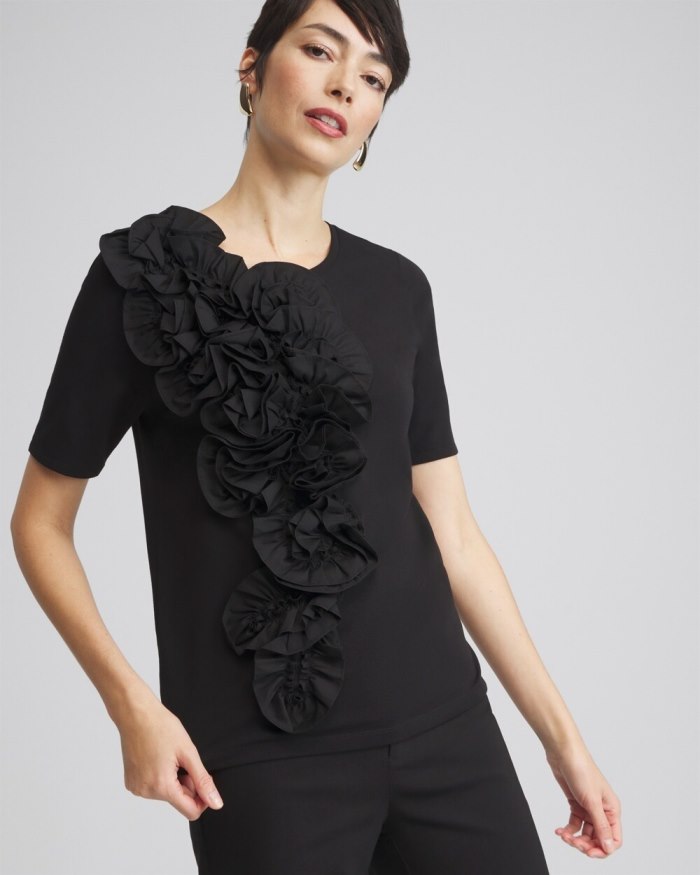 Chicos 3D Ruffle Front Tee - Black Chicos 3D Ruffle Front Tee - Black