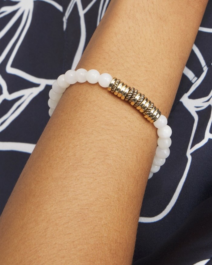 Chicos White Jade Hero Strech Bracelet - Alabaster Chicos White Jade Hero Strech Bracelet - Alabaster