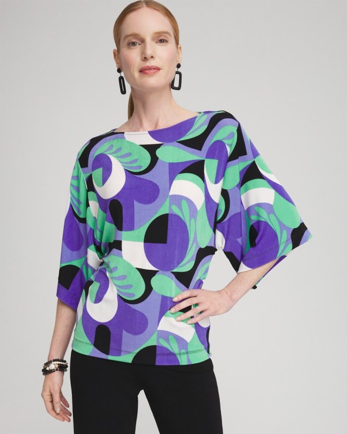 Chicos Travelers Abstract Kimono Sleeve Top - Purple Nightshade Chicos Travelers Abstract Kimono Sleeve Top - Purple Nightshade