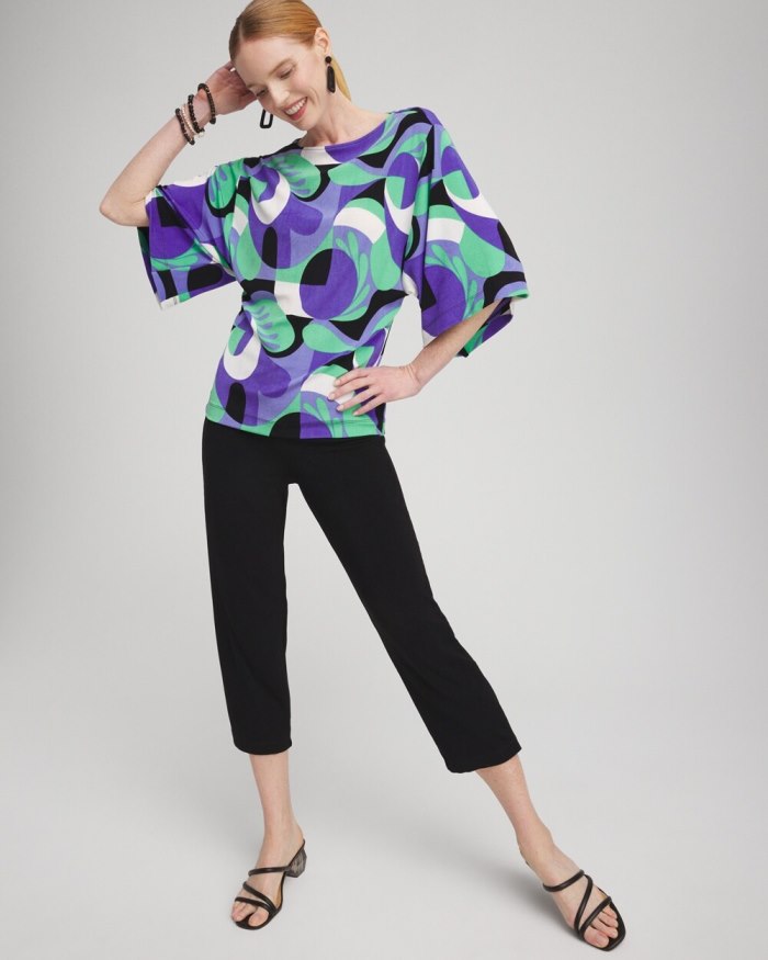 Chicos Travelers Abstract Kimono Sleeve Top - Purple Nightshade Chicos Travelers Abstract Kimono Sleeve Top - Purple Nightshade