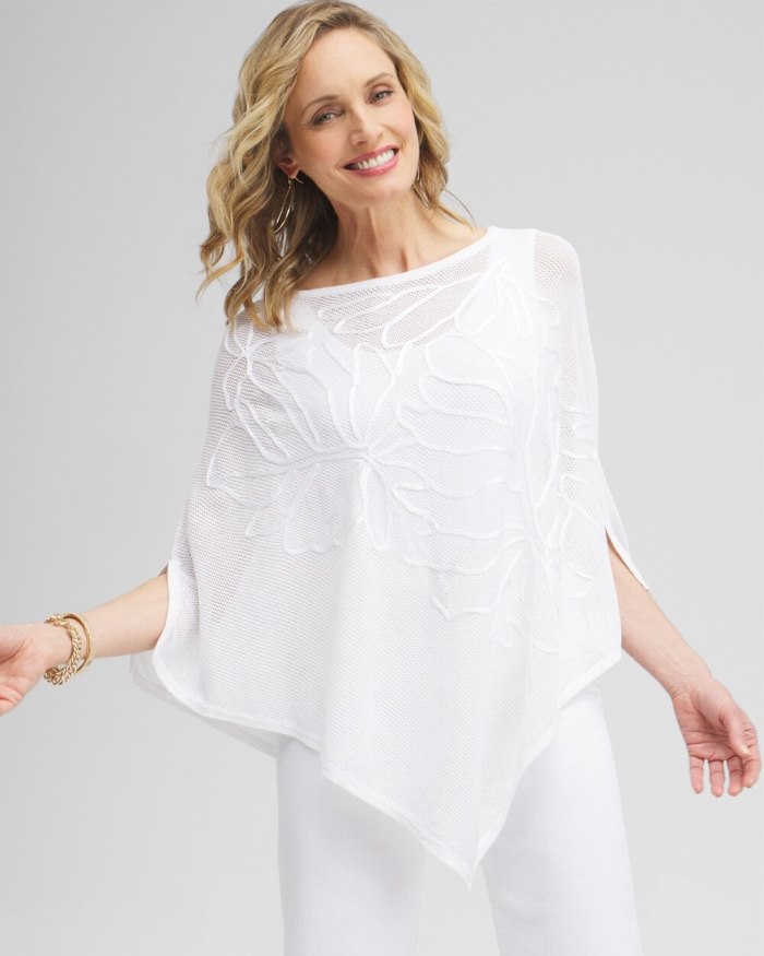 Chicos Embroidered Knit Triangle Poncho - Alabaster Chicos Embroidered Knit Triangle Poncho - Alabaster