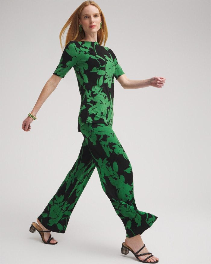 Chicos Travelers Floral Wide Leg Pants - Verdant Green Chicos Travelers Floral Wide Leg Pants - Verdant Green