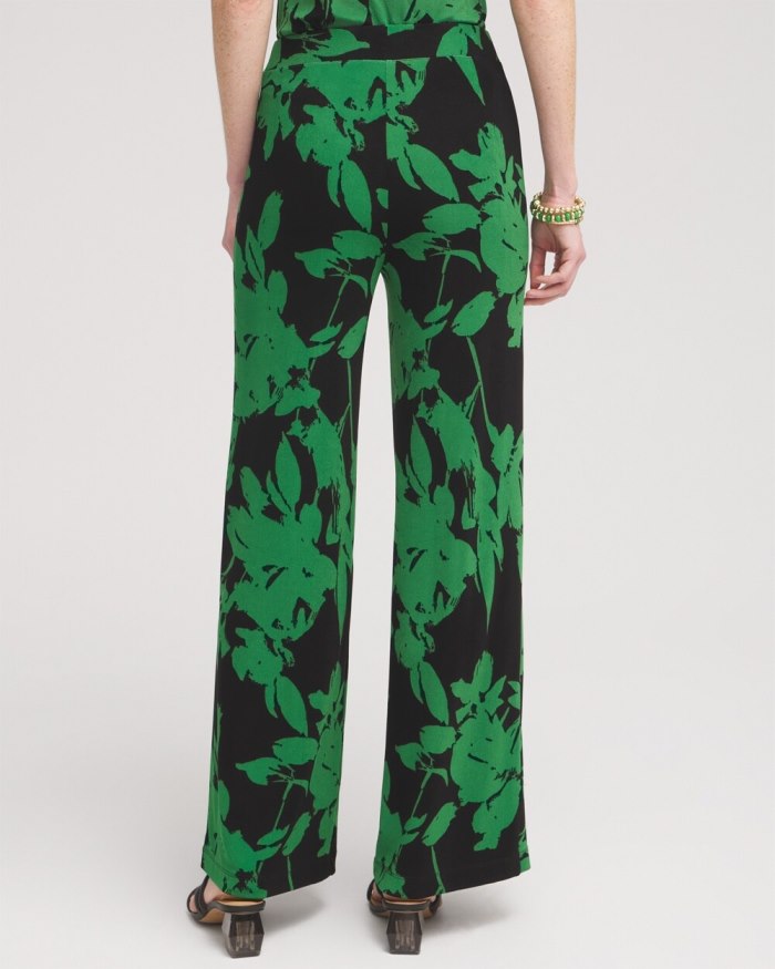 Chicos Travelers Floral Wide Leg Pants - Verdant Green Chicos Travelers Floral Wide Leg Pants - Verdant Green