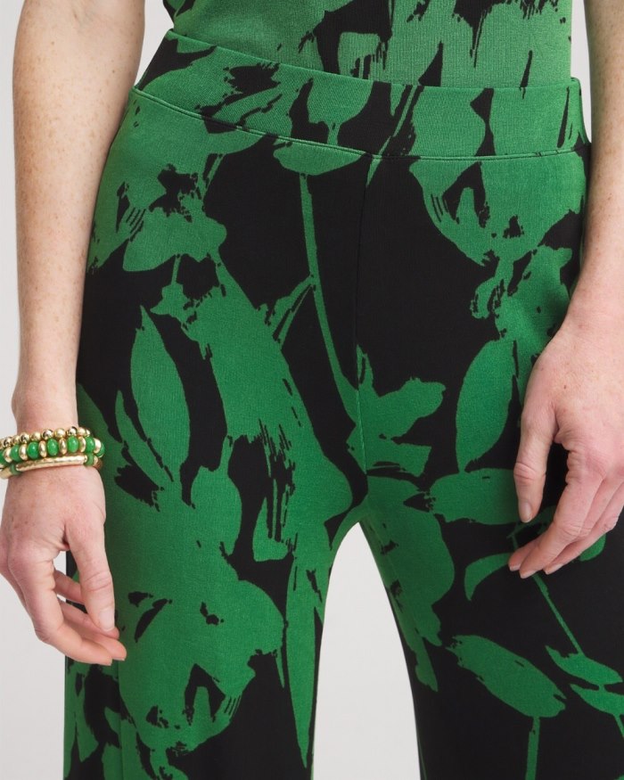 Chicos Travelers Floral Wide Leg Pants - Verdant Green Chicos Travelers Floral Wide Leg Pants - Verdant Green