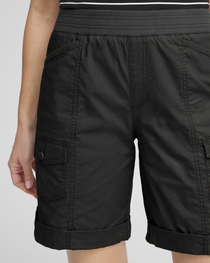 Chicos Poplin Roll Tab Shorts - Ebony Black Chicos Poplin Roll Tab Shorts - Ebony Black