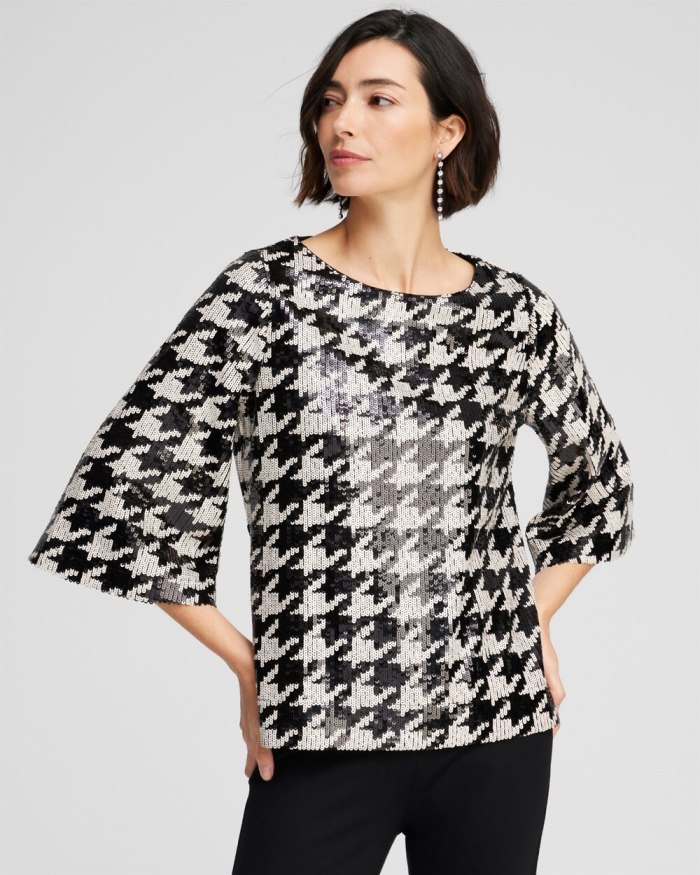 Chicos Sequin Houndstooth Tee - Black Chicos Sequin Houndstooth Tee - Black
