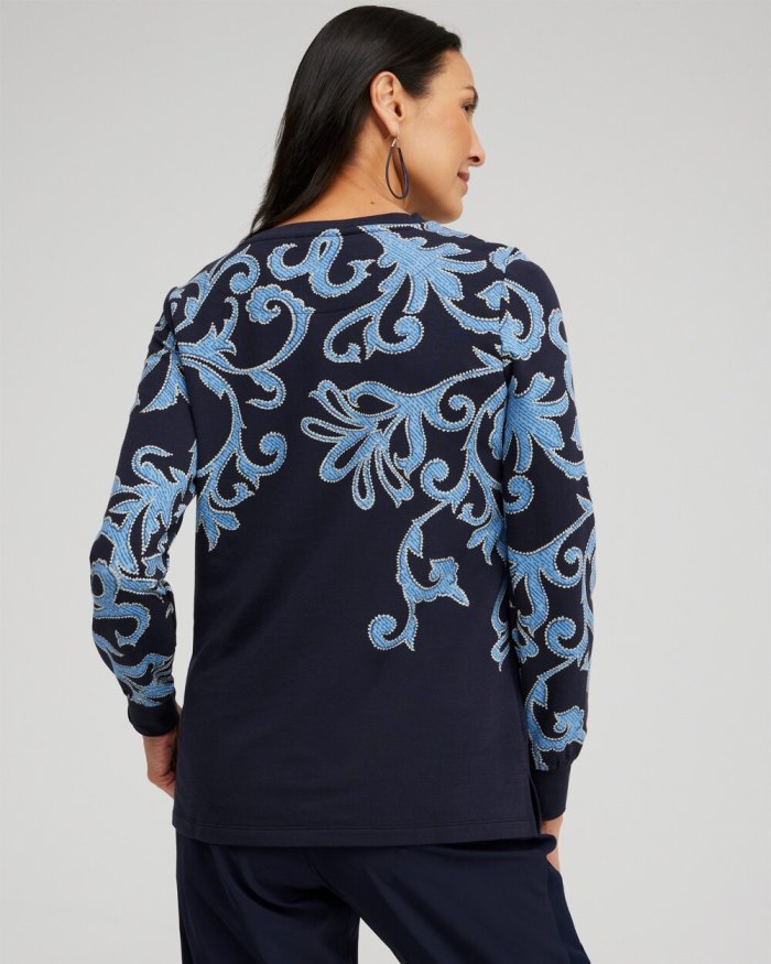 Chicos Zenergy Scroll Print Pullover - Classic Navy Chicos Zenergy Scroll Print Pullover - Classic Navy