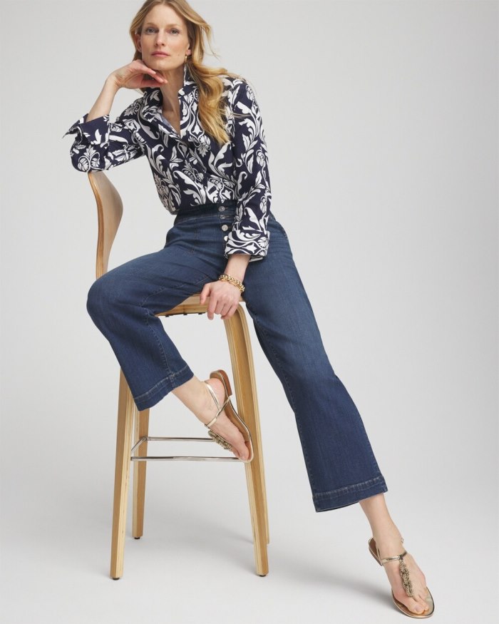 Chicos Pull-on Wide Leg Cropped Jeans - Redwood Indigo Chicos Pull-on Wide Leg Cropped Jeans - Redwood Indigo