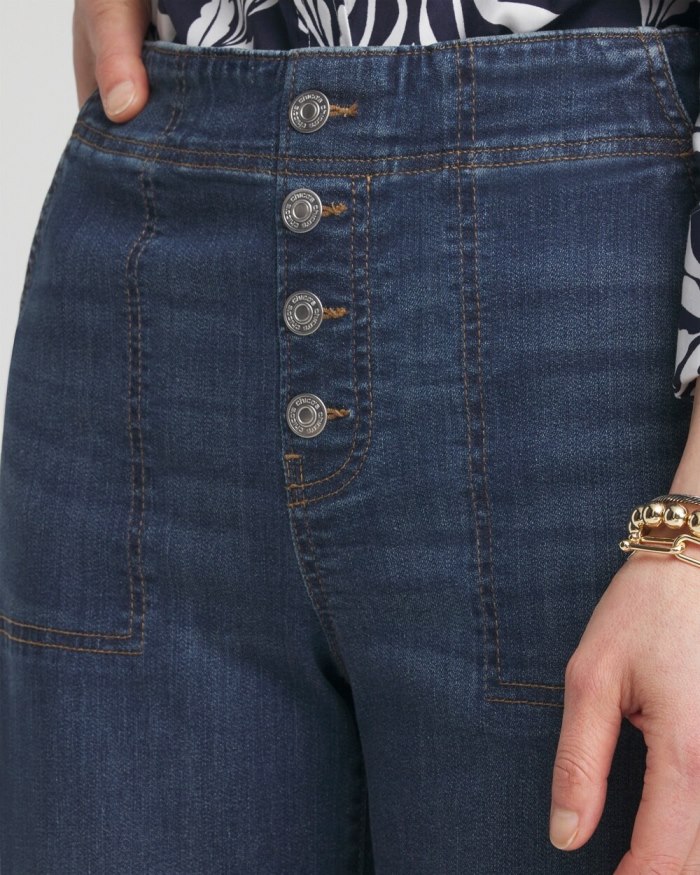 Chicos Pull-on Wide Leg Cropped Jeans - Redwood Indigo Chicos Pull-on Wide Leg Cropped Jeans - Redwood Indigo
