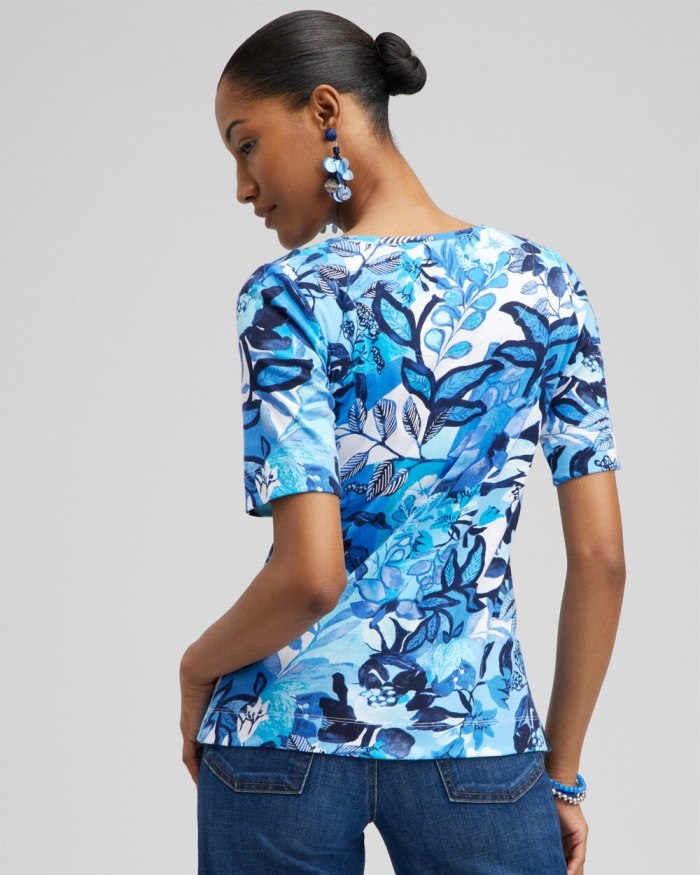 Chicos Floral Everyday Elbow Sleeve Tee - Intense Azure Chicos Floral Everyday Elbow Sleeve Tee - Intense Azure
