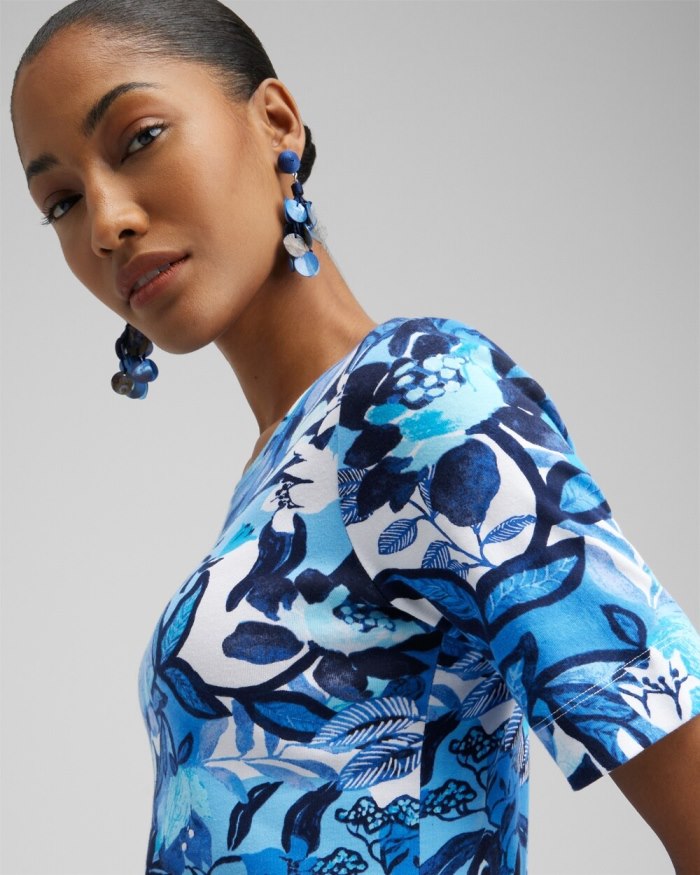 Chicos Floral Everyday Elbow Sleeve Tee - Intense Azure Chicos Floral Everyday Elbow Sleeve Tee - Intense Azure