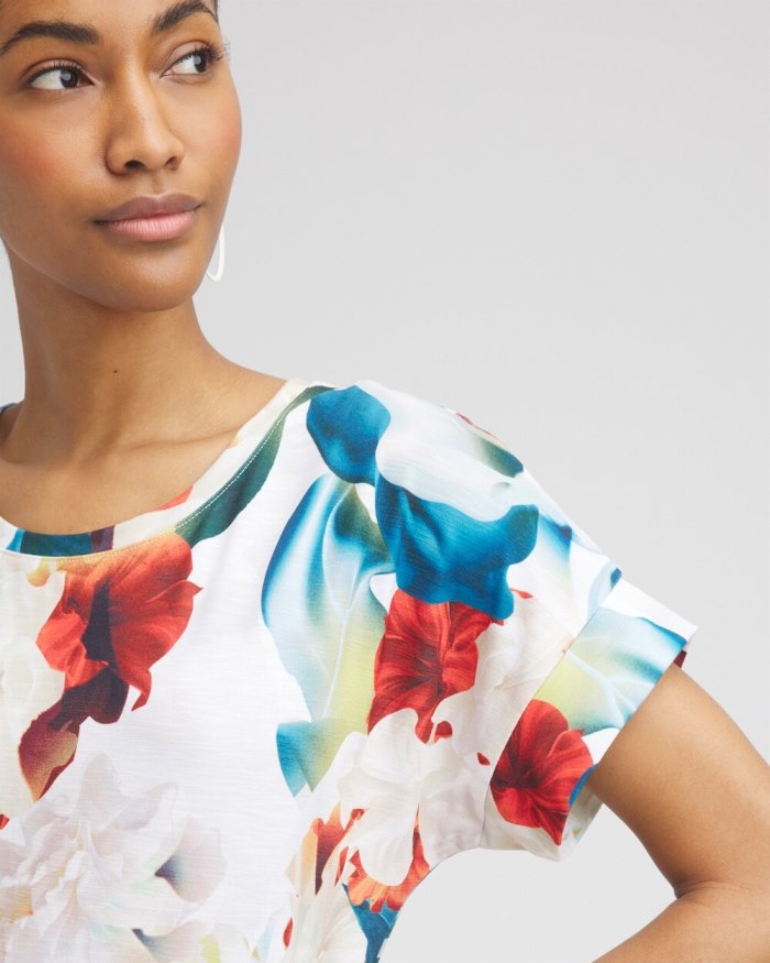 Chicos Zenergy Floral Drop Shoulder Tee - Nectarine Chicos Zenergy Floral Drop Shoulder Tee - Nectarine