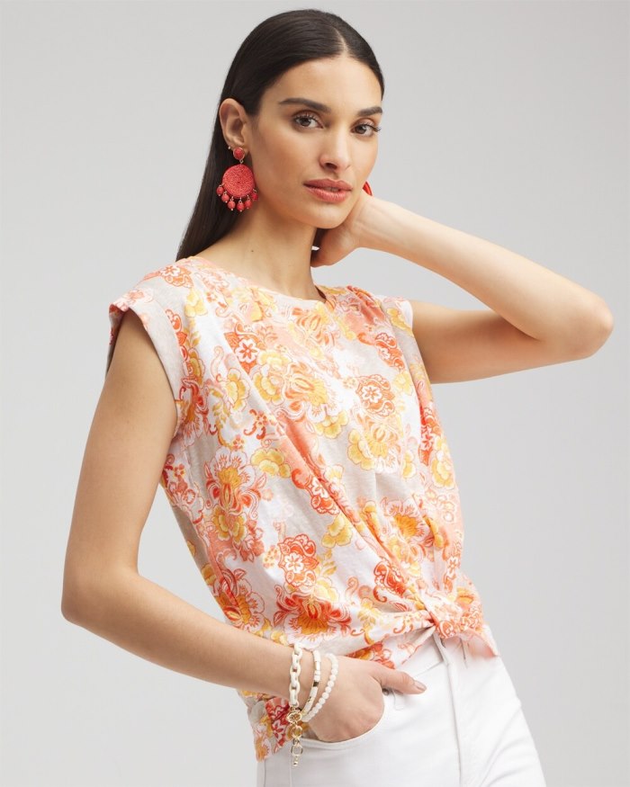 Chicos Floral Knot Front Tee - Smokey Taupe Chicos Floral Knot Front Tee - Smokey Taupe