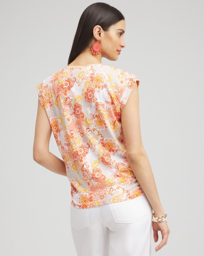 Chicos Floral Knot Front Tee - Smokey Taupe Chicos Floral Knot Front Tee - Smokey Taupe