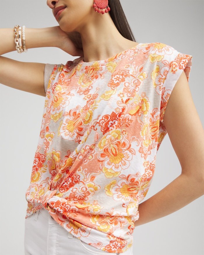 Chicos Floral Knot Front Tee - Smokey Taupe Chicos Floral Knot Front Tee - Smokey Taupe
