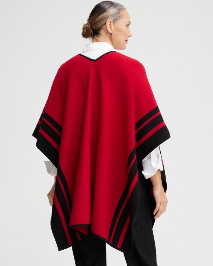 Chicos Red Stripe Border Ruana - Black Chicos Red Stripe Border Ruana - Black